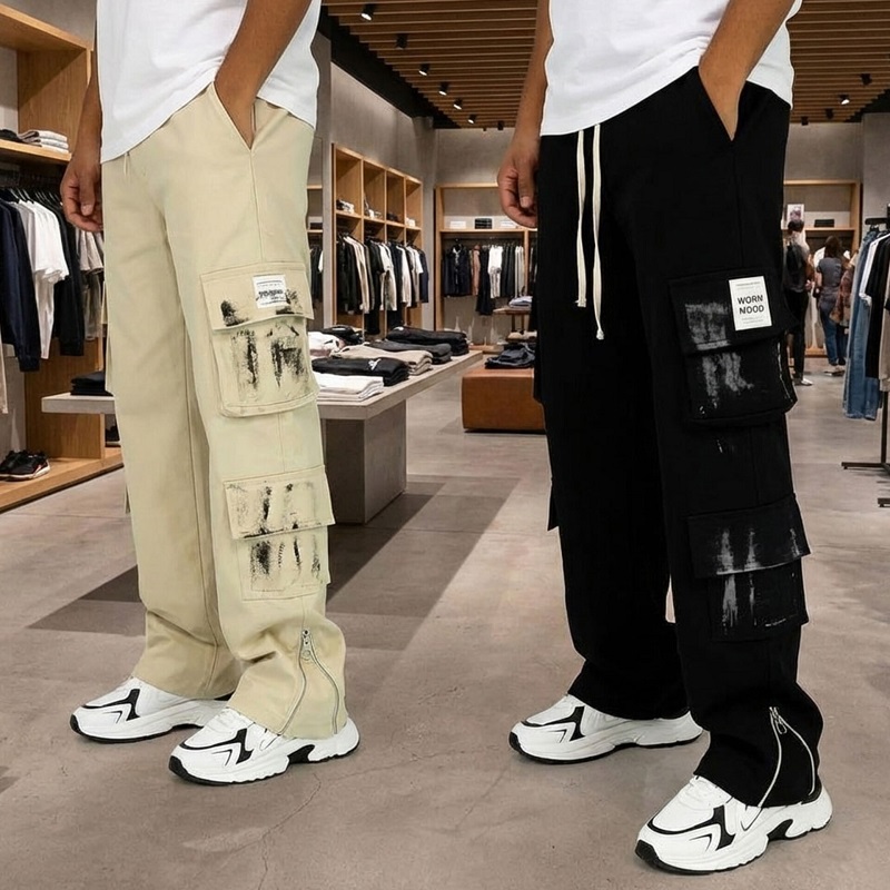 شلوار کارگو شش جیب پایین زیپ مدل sami-مشکی